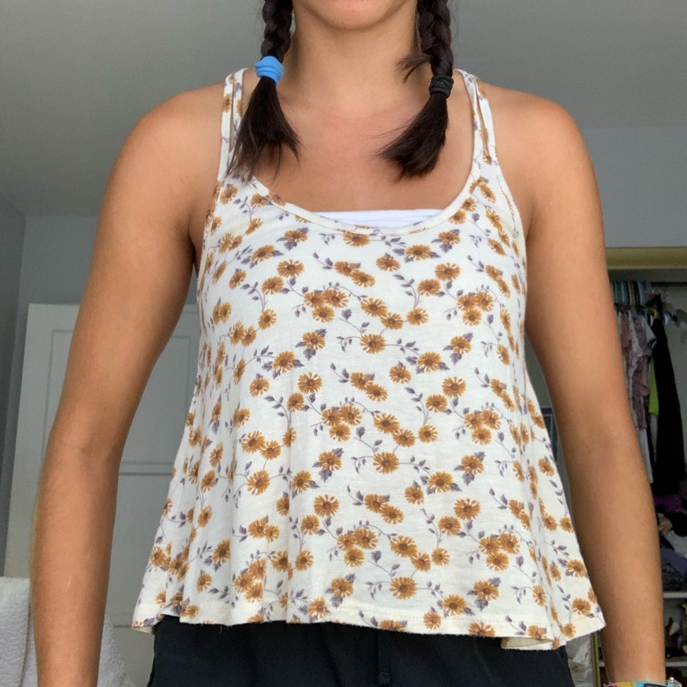 cream sunflower cropped tank top